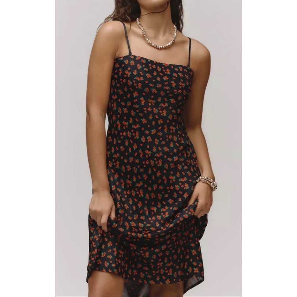 Anthropologie‎ Tilda Strawberry Print Satin Strapless Maxi Slip Dress NEW